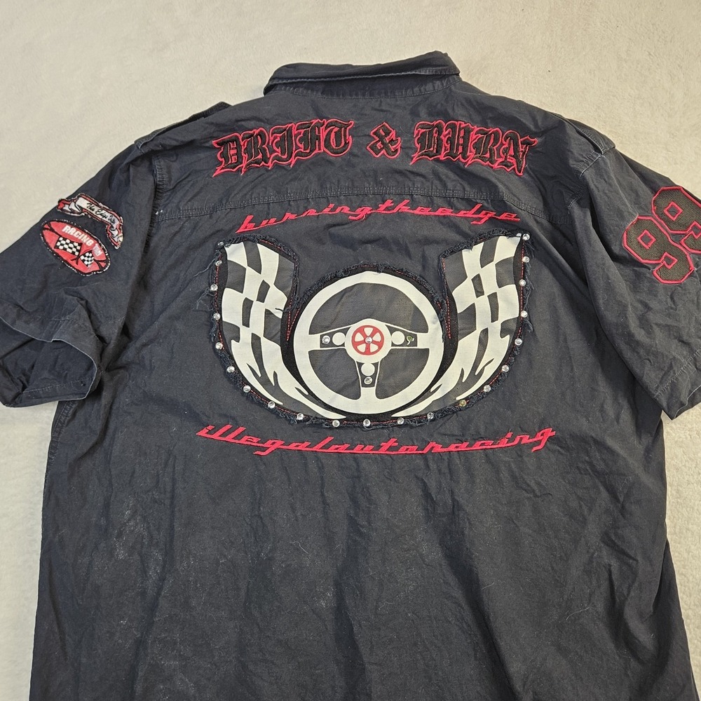 Drift & Burn Auto Racer Short Sleeve Button Down Men's Size 2XL Embroidered